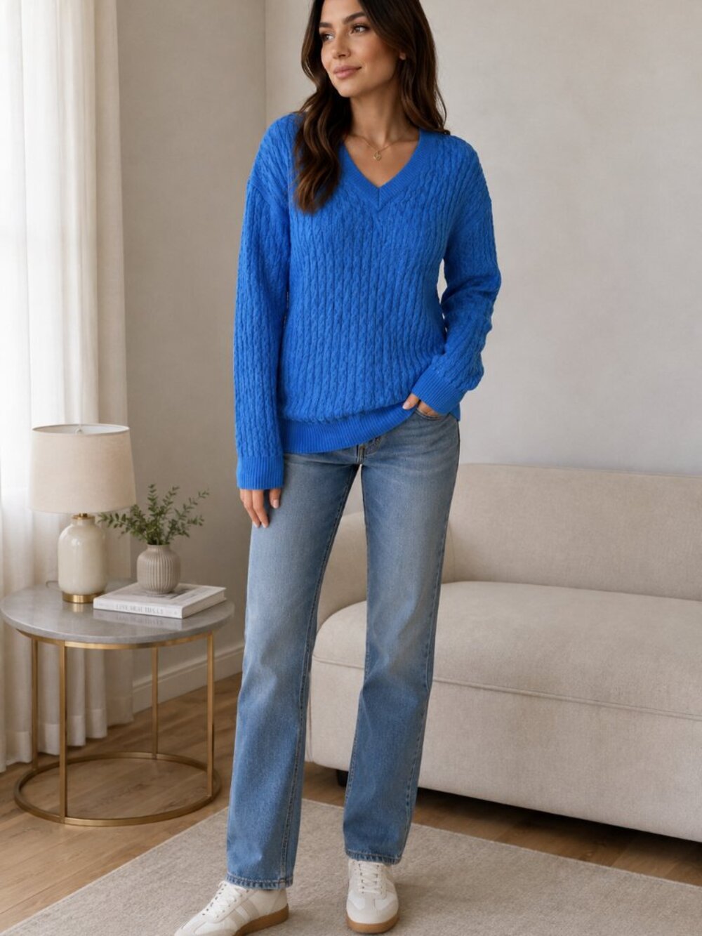 Burberry Women Blue V-neck Sweater-Size XL